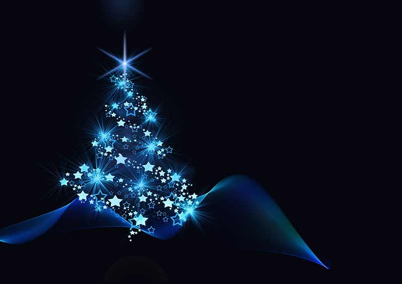 b2bcards corporate christmas eacrd ref:b2bcards-christmas-tree-blue.jpg, Christmas Tree,Baubles,Abstract, Black,Blue