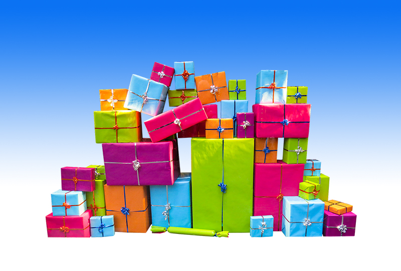 b2bcards corporate christmas eacrd ref:b2bcards-multicolour-presents-blue.jpg, Presents, Colours,Blue,Pink,Green,Orange,Purple