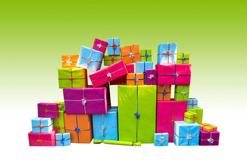 b2bcards corporate christmas eacrd ref:b2bcards-multicolour-presents-green.jpg, Presents, Colours,Blue,Pink,Green,Orange,Purple