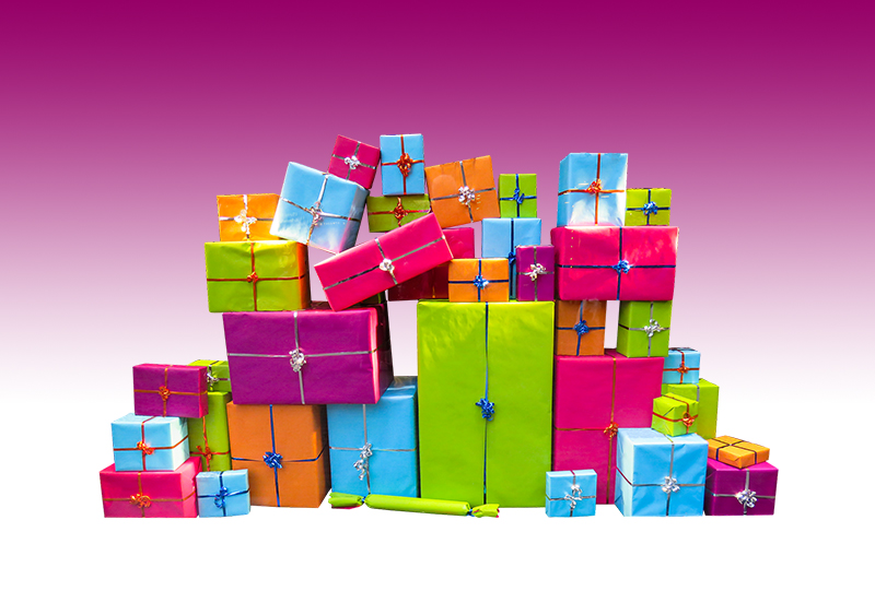 b2bcards corporate christmas eacrd ref:b2bcards-multicolour-presents-purple.jpg, Presents, Colours,Blue,Pink,Green,Orange,Purple