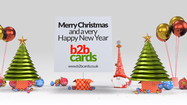 b2bcards corporate christmas eacrd ref:384028130.jpg, Christmas Tree,Presents,Balloons,Magic, Reg,Green,Gold,Blue