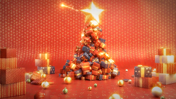 b2bcards corporate christmas eacrd ref:454720052.jpg, Christmas Tree,Presents, Red,Gold