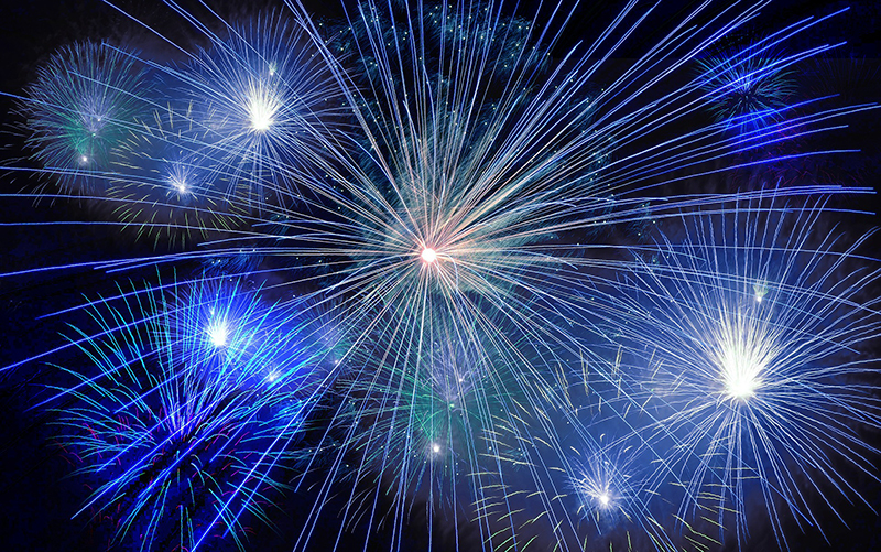 b2bcards corporate christmas eacrd ref:b2bcards-fireworks-blue-new-year.jpg, New Year,Fireworks, Black,Blue